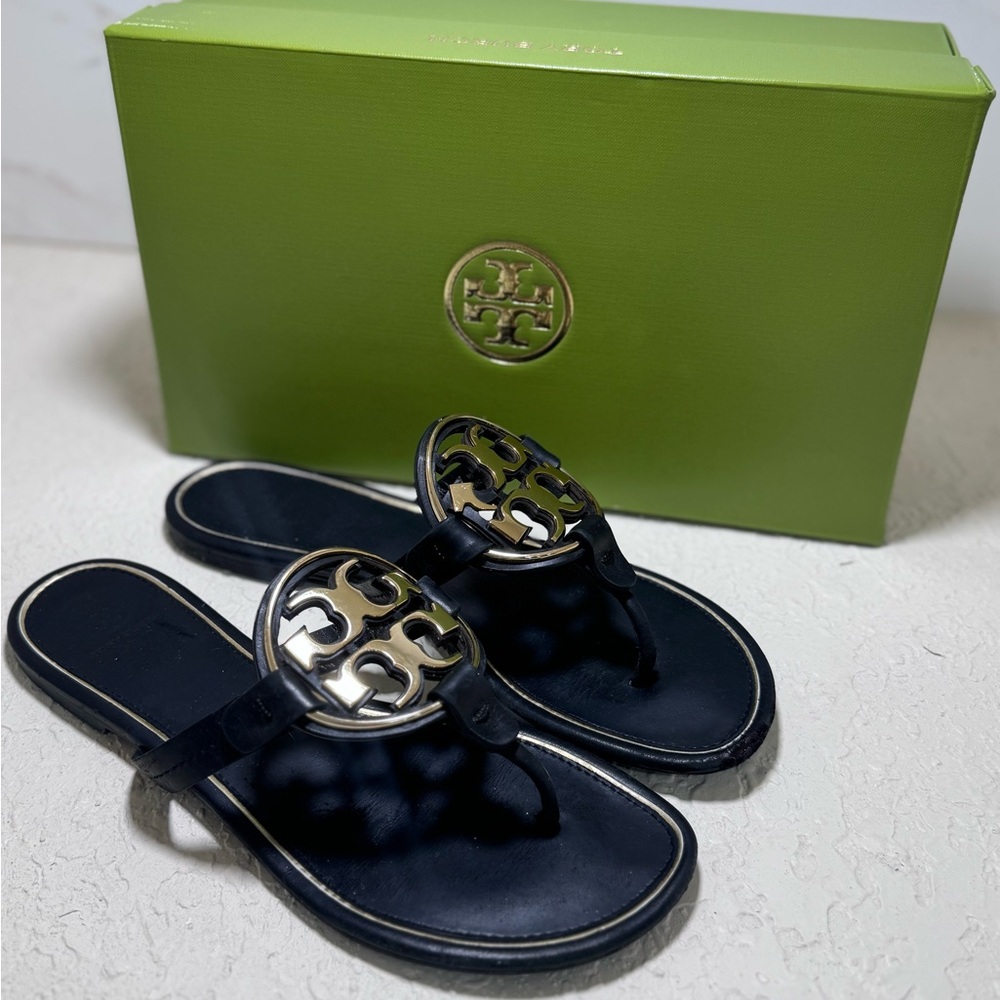 Tory Burch Black and Gold Sandals